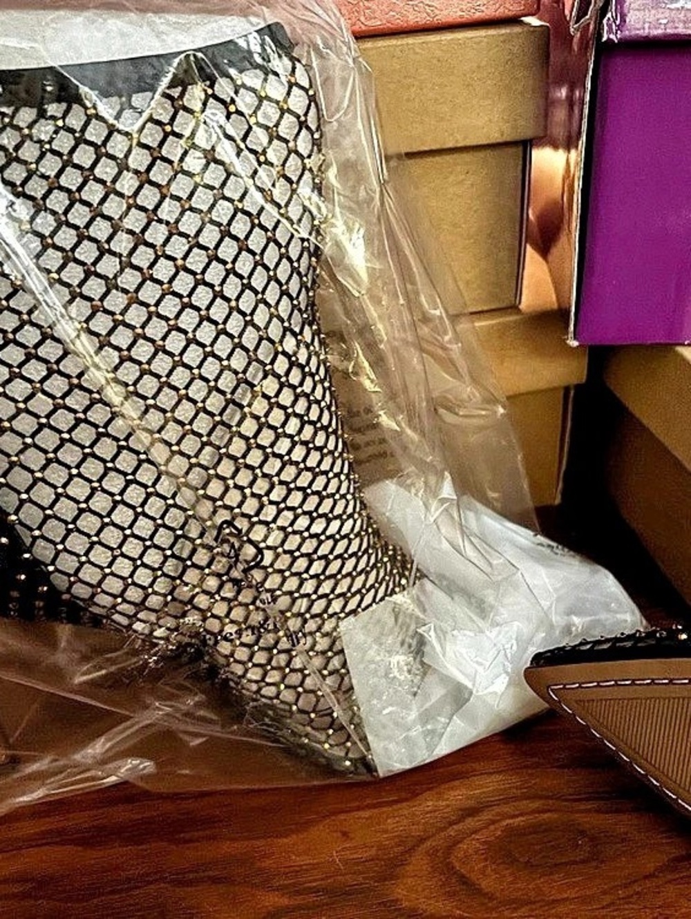Vince Camuto Kiskia Crystal Mesh Bootie Black & Gold Heels